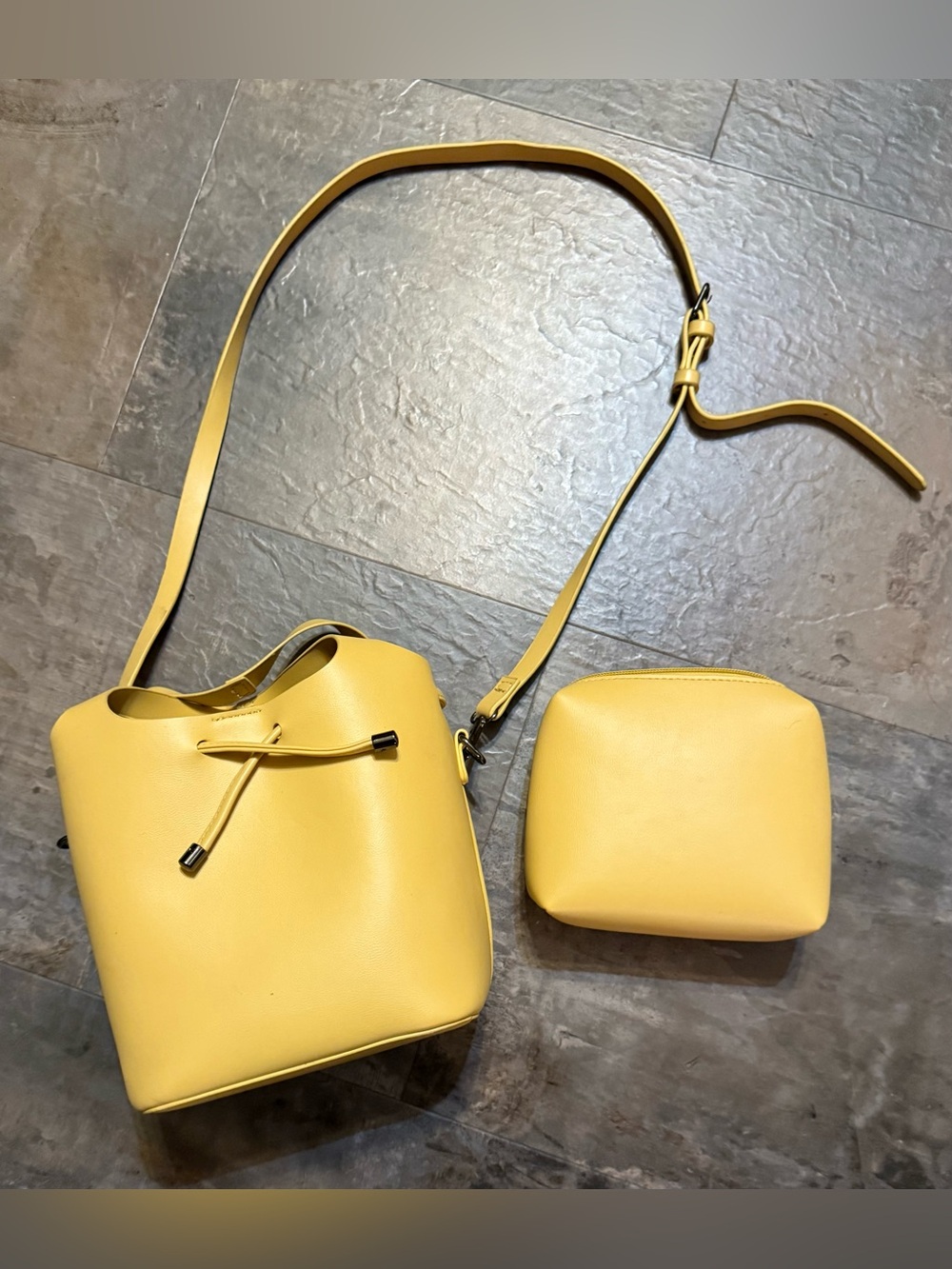 Yellow Women's Bucket Crossbody Bag with Matching Pouch